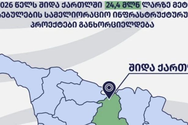 2026 წელს შიდა ქართლის რეგიონში წყალუზრუნველყოფა 11 591 ჰექტარ სასოფლო-სამეურნეო მიწის ფართობზე გაუმჯობესდება